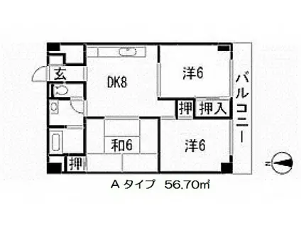 幟町熊本ビル(3DK/6階)の間取り写真