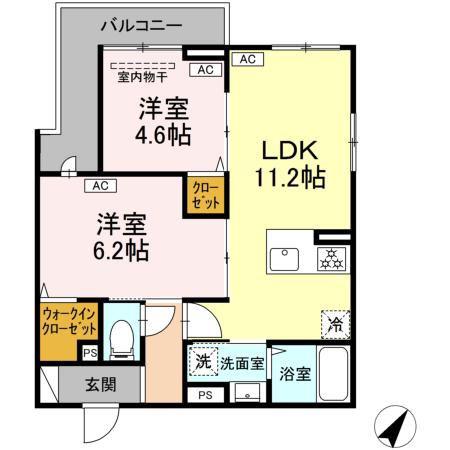 セレスティア細田B(2LDK/3階)の間取り写真