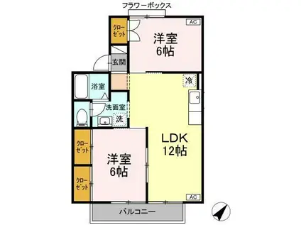 セジュールK(2LDK/2階)の間取り写真