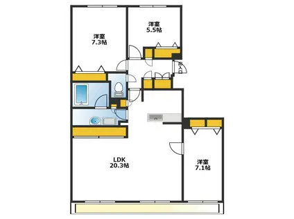 パーソナルハイツ篠路公園(3LDK/5階)の間取り写真