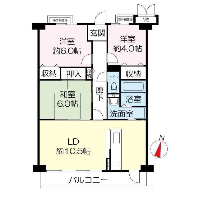 エバーグレイス西宮2(3LDK/2階)の間取り写真