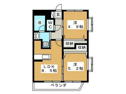 MAISON DE CURA(2DK/2階)の間取り写真