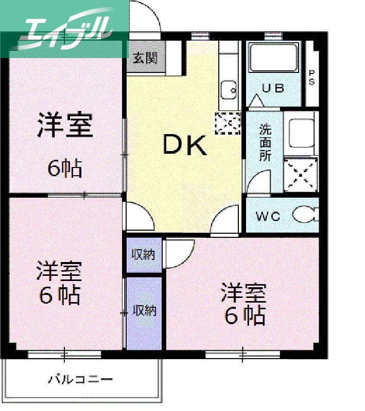 ビバリーヒルズ大上(3DK/1階)の間取り写真