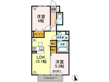 ヴィラコートJ5(2LDK/1階)の間取り写真