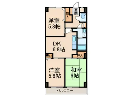 ラフォーレ壱番館(3DK/1階)の間取り写真