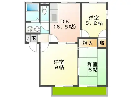 メゾン7B棟(3DK/1階)の間取り写真