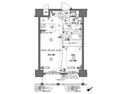 ZOOM横浜(1LDK/5階)の間取り写真