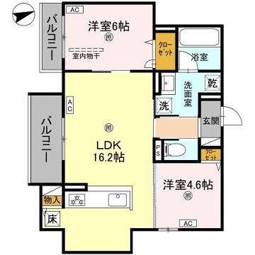 D-RESIDENCE荘園B(2LDK/1階)の間取り写真