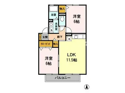 セジュール壱番館・弐番館(2LDK/2階)の間取り写真