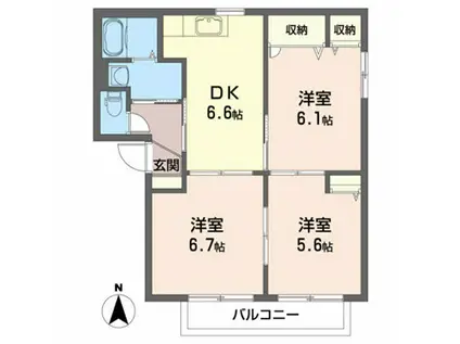 ラルジュ B棟(3DK/2階)の間取り写真