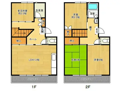 花山東団地(3SLDK/1階)の間取り写真