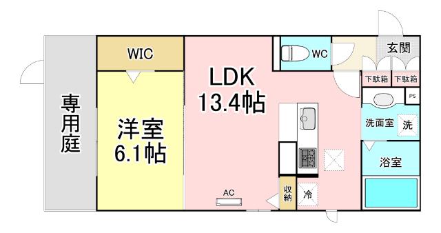 D-ROOM貴船(1LDK/2階)の間取り写真
