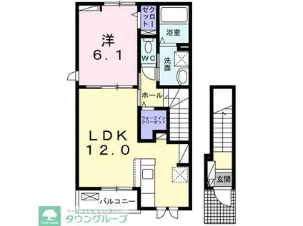 ヤングウッズ柏の葉I(1LDK/2階)の間取り写真