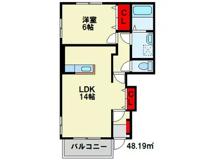 サンレミ葛原E(1LDK/1階)の間取り写真