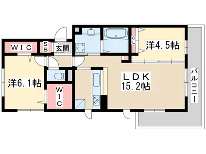 ビリーヴヒラノ(2LDK/2階)の間取り写真