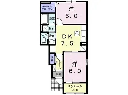 カレント・カーサ I(2DK/1階)の間取り写真