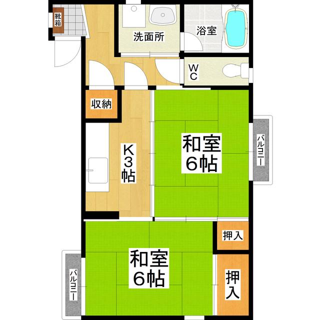 原コーポ(2K/1階)の間取り写真