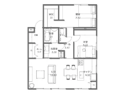 クレセール徳重(2LDK/1階)の間取り写真