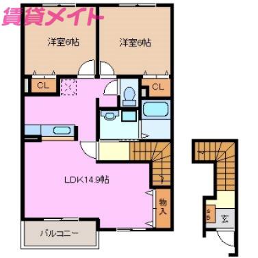 カーサエテルノ(2LDK/2階)の間取り写真