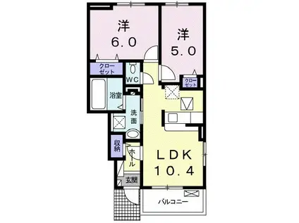 リンド・ガトB(2LDK/1階)の間取り写真