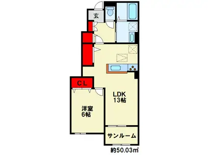 クレメント小倉南 弐番館(1LDK/1階)の間取り写真