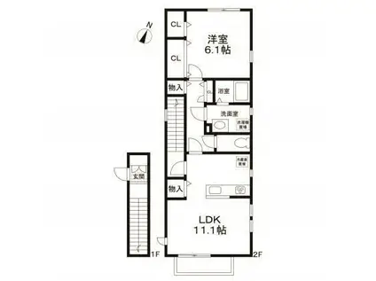 オークハウス上野毛(1LDK/2階)の間取り写真