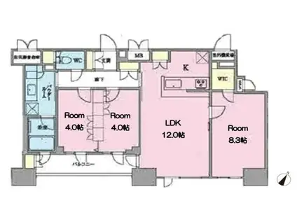正金アパートメント入船(3SLDK/12階)の間取り写真