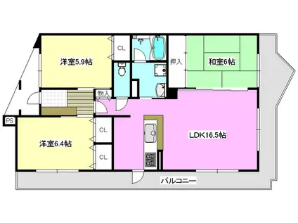 東奈良リッツハウス(3LDK/2階)の間取り写真