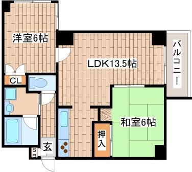 グランフェルティ東灘住吉川(2LDK/1階)の間取り写真