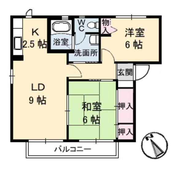 アンカルム D棟(2LDK/2階)の間取り写真