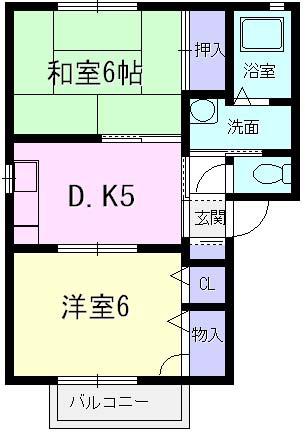 エスポワール天神  A棟(2K/2階)の間取り写真
