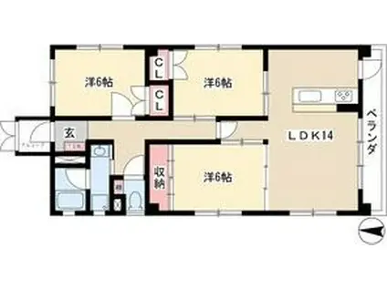 ビラ三秀上前津(3LDK/2階)の間取り写真