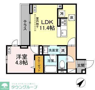 ジェルベーラ東柏ヶ谷(1LDK/1階)の間取り写真