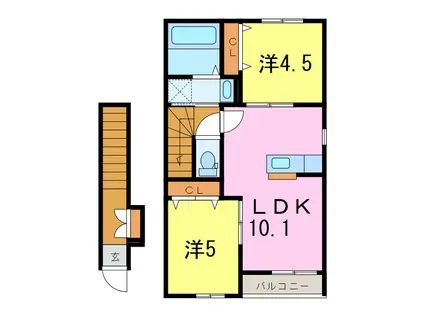 エクシール赤池(2LDK/2階)の間取り写真