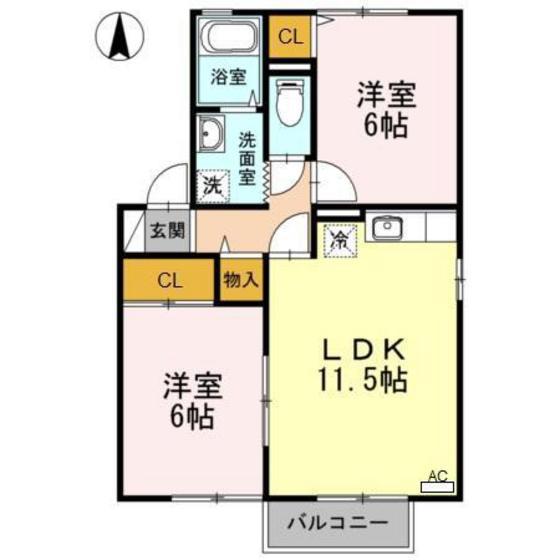 第2母恩(2LDK/2階)の間取り写真