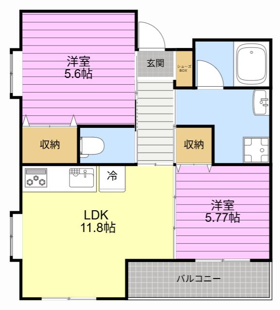 西焼津メゾン小石川(2LDK/2階)の間取り写真