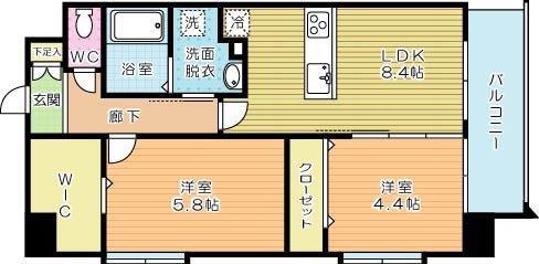 ザ・レジデンス香春口三萩野駅前(2LDK/5階)の間取り写真