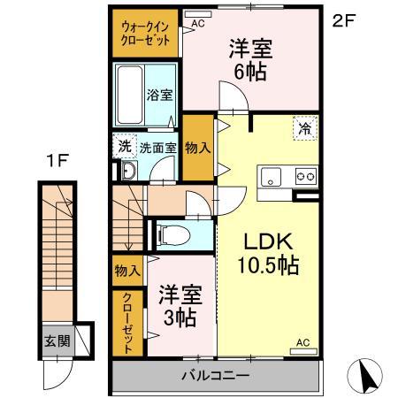 マロン・ヴローニュ(2LDK/2階)の間取り写真