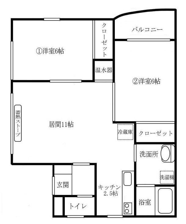 ＪＲ根室本線 富良野駅 徒歩14分 3階建 築23年(2LDK/2階)の間取り写真