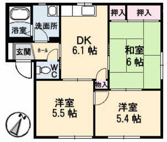 タウンヒルズDOI A棟(3DK/2階)の間取り写真