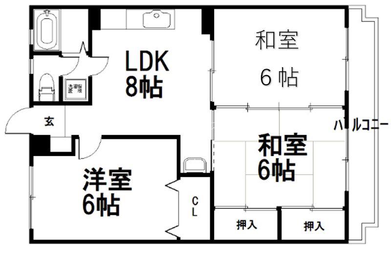 ベルヴュ宝ヶ池(3DK/3階)の間取り写真