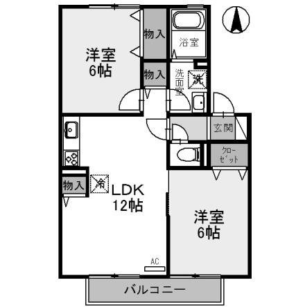 ハイカムール松井(2LDK/2階)の間取り写真
