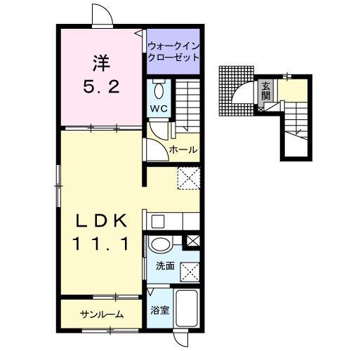プラシードIII(1LDK/2階)の間取り写真