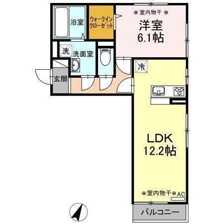 シャインピークス大和 B(1LDK/3階)の間取り写真