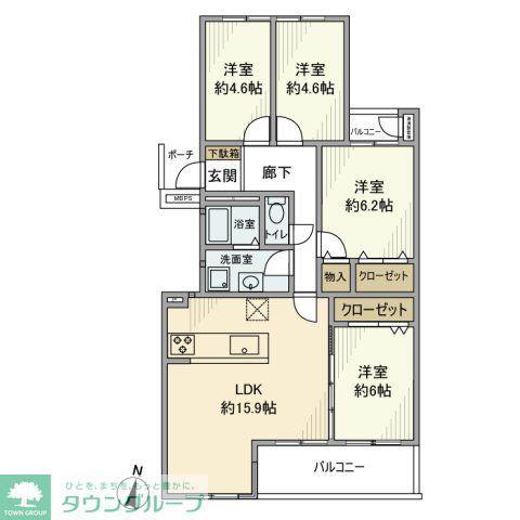 しいの木台ハイツ6号棟(4LDK/4階)の間取り写真