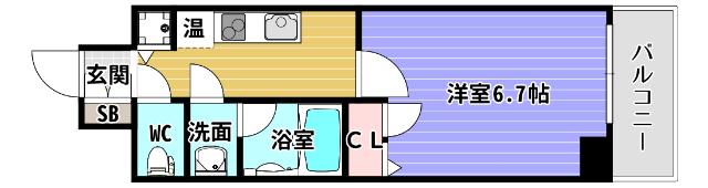 LAV心斎橋ウエスト(1K/15階)の間取り写真