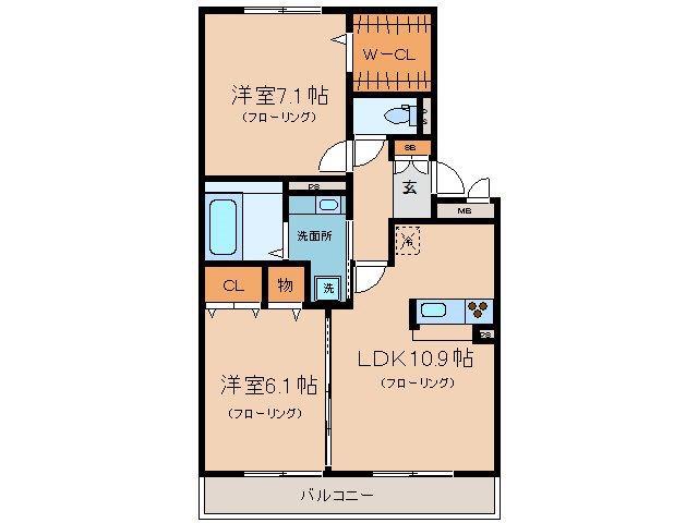 フェリーチェ ファミリアB棟(2LDK/2階)の間取り写真
