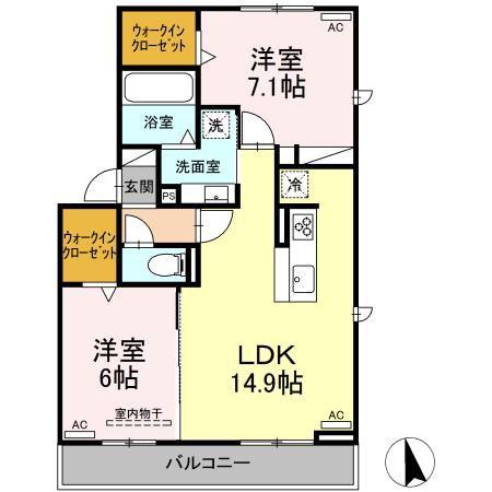 D-SQUARE八町通(2LDK/2階)の間取り写真