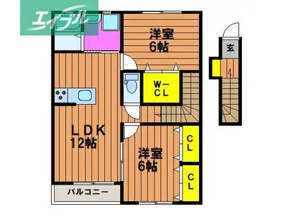 グランディール芳泉A棟(2LDK/2階)の間取り写真