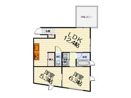 オットーマンション(2LDK/2階)の間取り写真